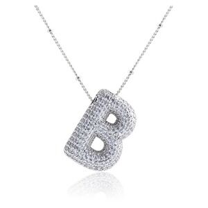 Silver‎ Tone Initial Letter B Pave Crystal Bubble Charm Pendant Necklace New